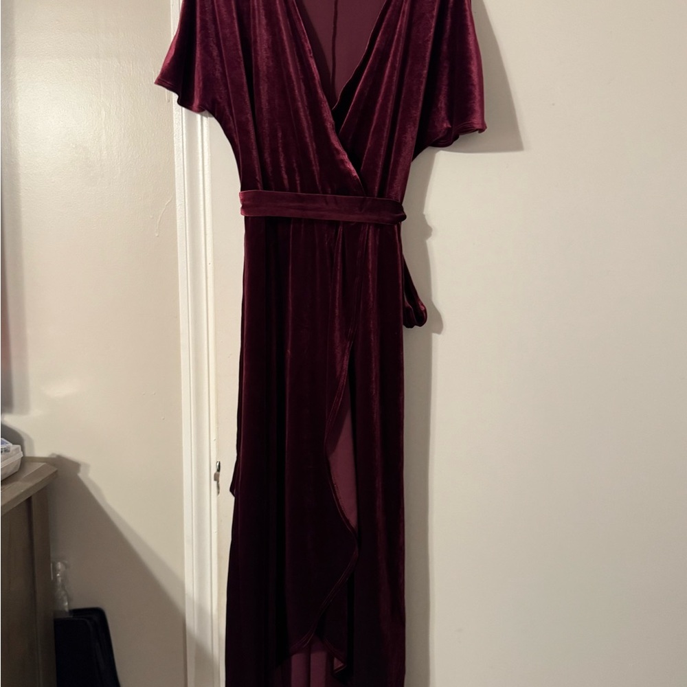 Elegant Burgundy Velvet Wrap Dress